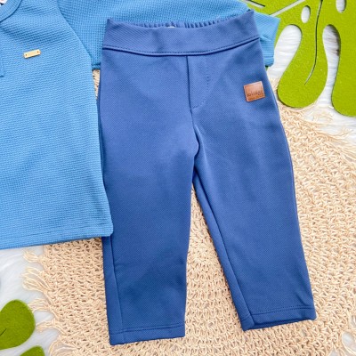 Conj. Blusão Manga Longa com Botão e Calça Newtech - Azul Jeans